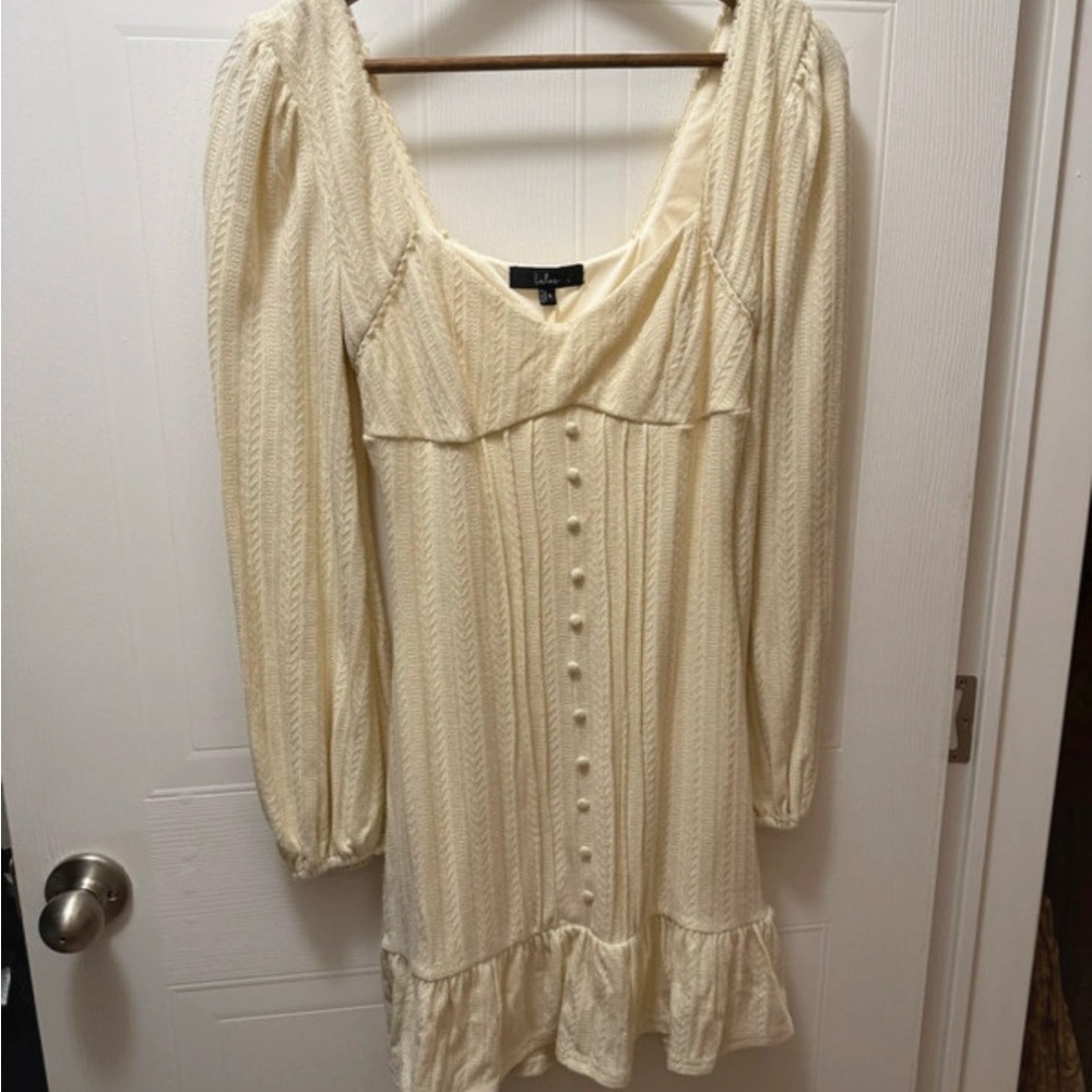 Lulu's Cream Long Sleeve Button-Front Knit Dress